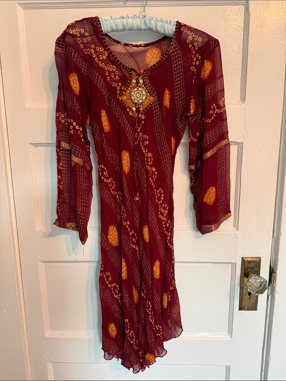 Women's Maroon Bandhani-Style Top/Mini Dress